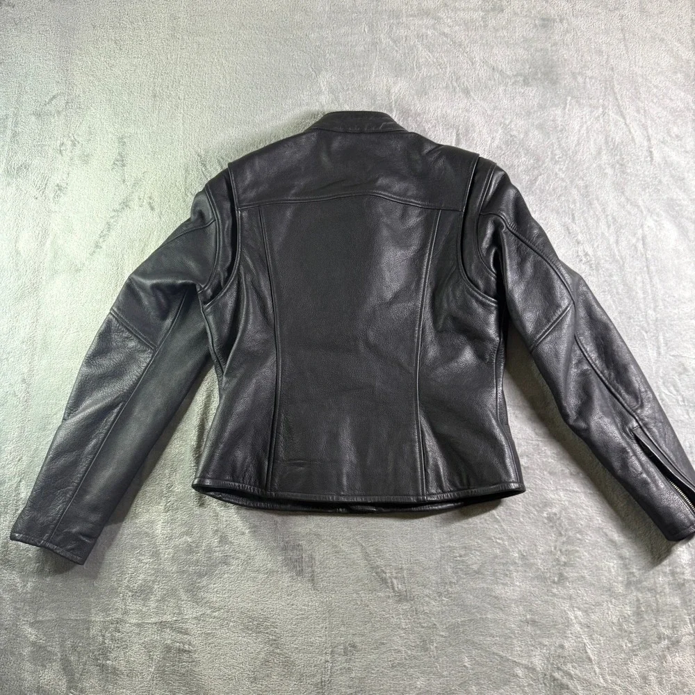 Harley Davidson Womens Black Leather Motorcycle Jacket Size L Biker Riding Y2K - Picture 8 of 11